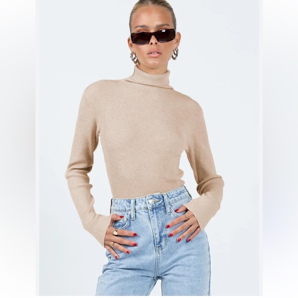 Princess Polly Tops - Princess Polly Cream Ribbed Turtleneck